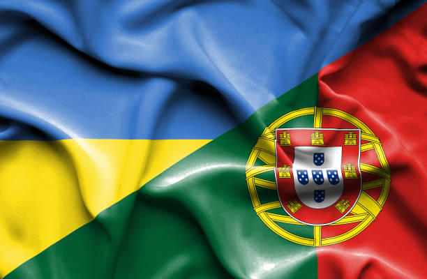 istock Waving flag of Portugal and Ukraine 670320186