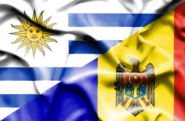 istock Waving flag of Moldavia and Uruguay 670320860