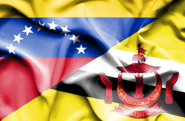 mengibarkan bendera brunei dan venezuela - brunei money ilustrasi stok