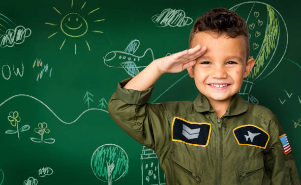 Happiness little boy with pilot dream job smiling