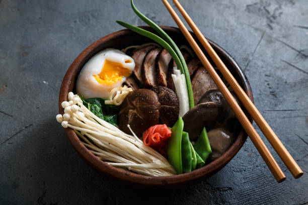 istock Asian Shiitake, Enoki, spring onions Mushroom egg Noodle or ramen 670353582