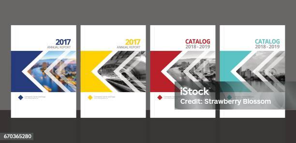 Cover Design For Annual Report And Business Catalog Magazine Flyer Or Booklet Blue Yellow Red And Green Colors Brochure Template Layout A4 Cover Vector Eps10 Sample Image With Gradient Mesh Stock Illustration - Download Image Now