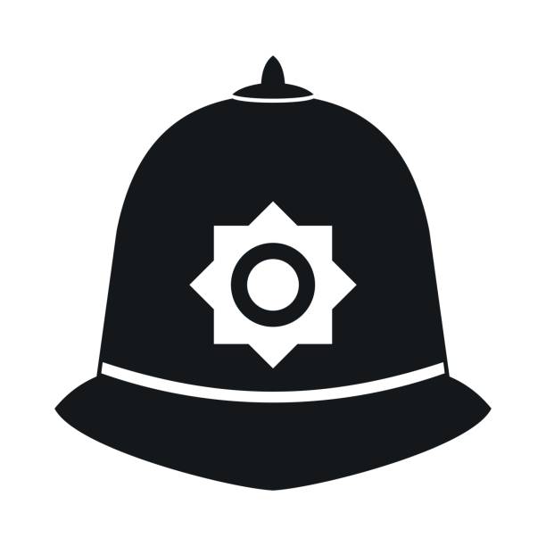 ilustraciones, imágenes clip art, dibujos animados e iconos de stock de icono del casco de policía británico, estilo simple - policía