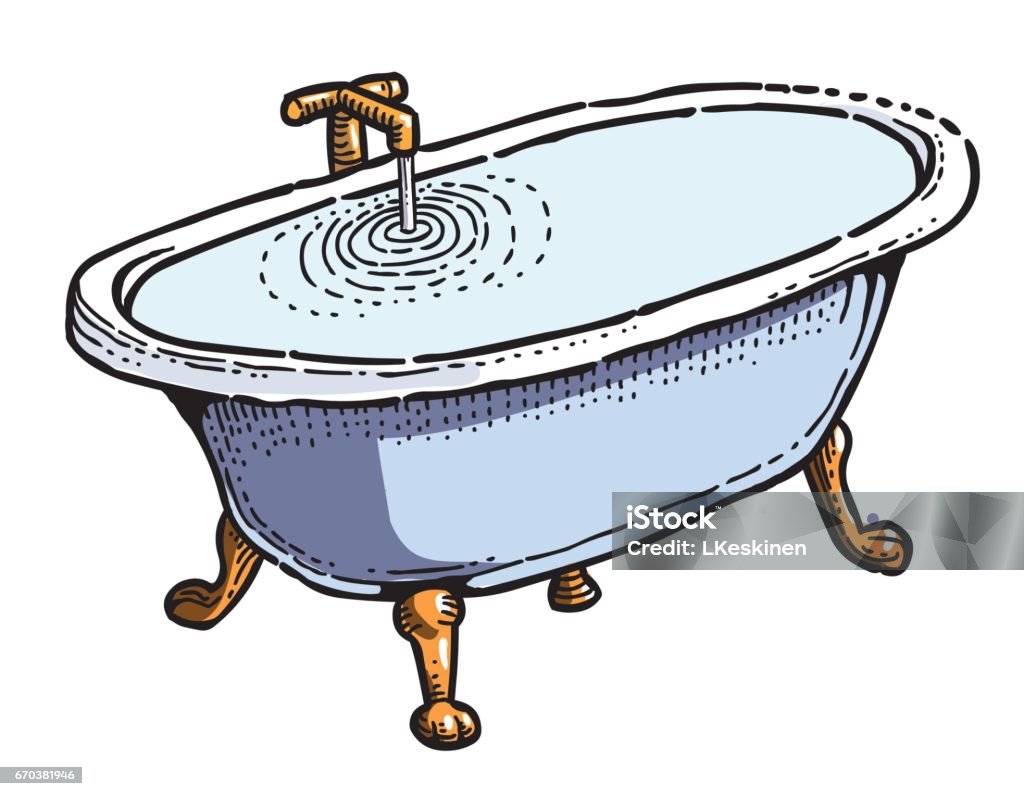 Cartoon Image Of Bath Full Of Water Stock Illustration - Download Image Now  - Bathtub, Full, Art And Craft - iStock