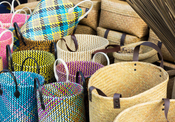 istock Straw shopping bags 670383524