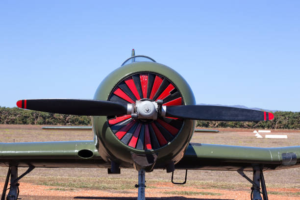 istock Bold propeller on an old khaki green plane 670386448