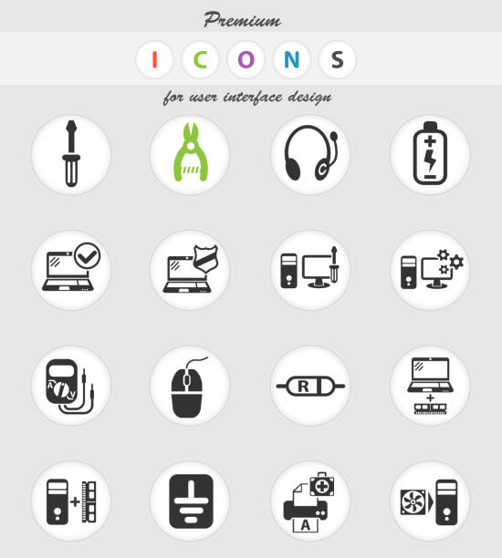 computer repair icon set computer repair web icons for user interface design computer store stock illustrations
