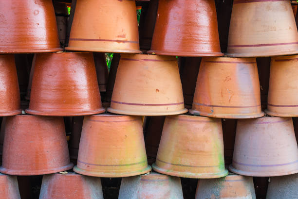 istock Closeup to Stack of Brown Baked Clay Pot 670390138