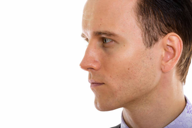 Close up profile view of young handsome businessman horizontal shot