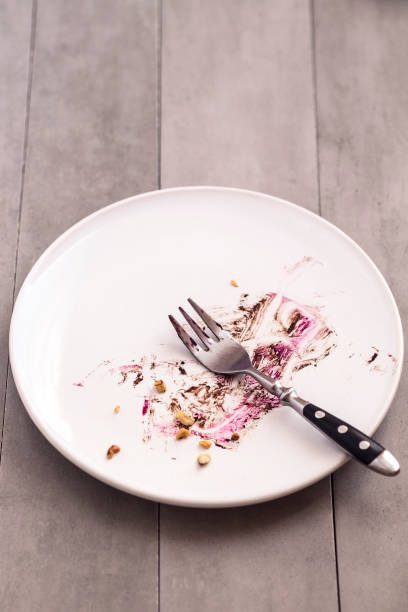 istock White empty plate with piece of cake leftovers 670394442