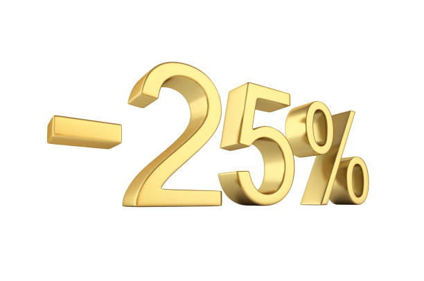 istock Gold text 25 percent off without shadow on white background 3D render 670402370