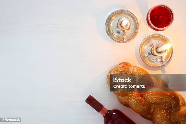 Shabbat Image Challah Bread Shabbat Wine And Candles Stock Photo - Download Image Now