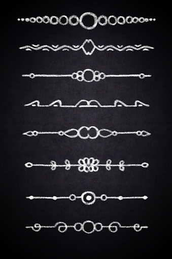 Set of hand drawn decorative elements with chalk on blackboard  for editable and design