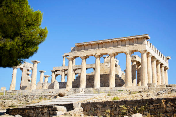 temple of Aphaia in Aegina island Greece stock photo