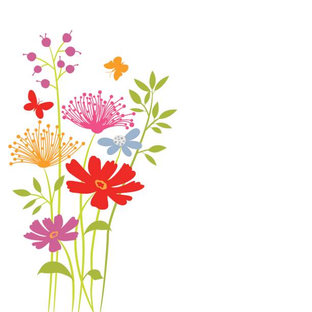 벡터 플로럴 배경. - butterfly single flower vector illustration and painting stock illustrations