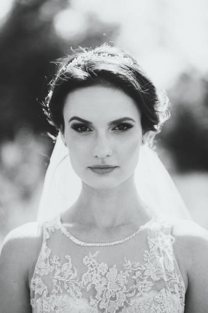 istock Sensual Black and white portrait of young bride 670440596