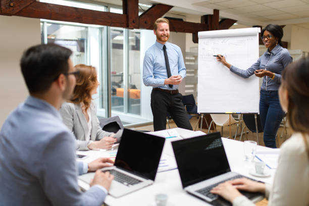 istock Business team presenting new project to partners in the office. 670443180