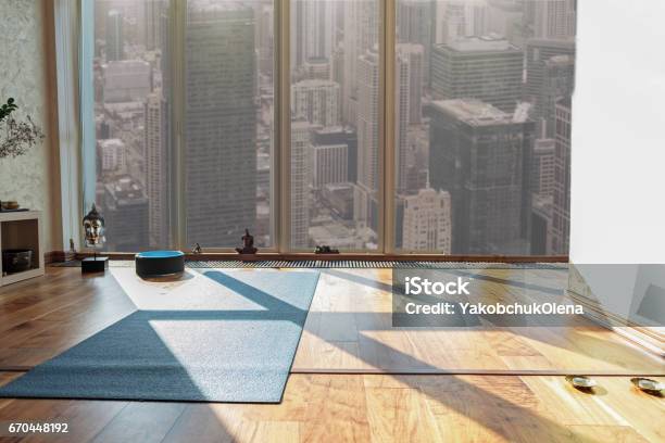 Place For Meditation And Relaxation Stock Photo - Download Image Now - Exercise Mat, Residential Building, Active Lifestyle