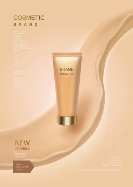 istock Cosmetic ads template, toner or lotion tube with fluid elements isolated on skin color background. 670449958