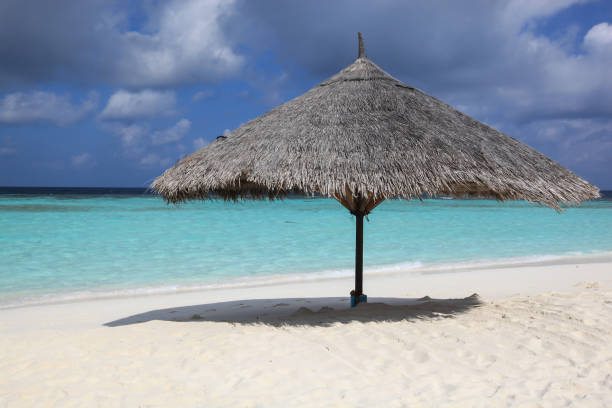 istock Beach umbrella from straw on the Maldives beach 670460084
