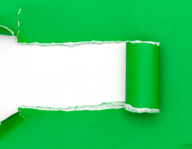 istock Green ripped open paper on white paper background. 670460450