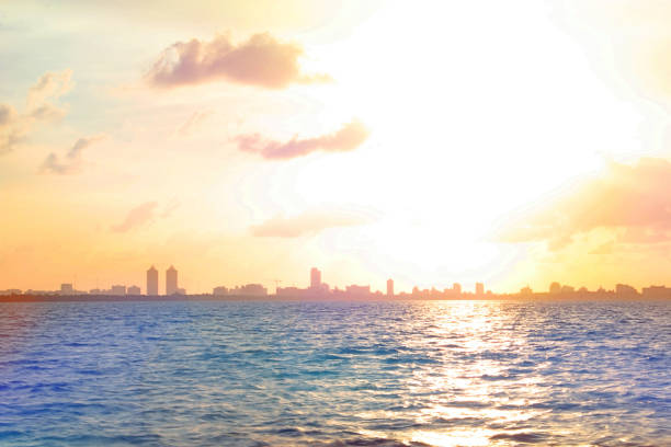 Abstract Colorful Design Sunset with City Skyline View