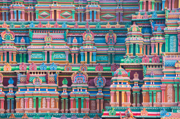 istock Beautifully carved temple wall in India 670476174