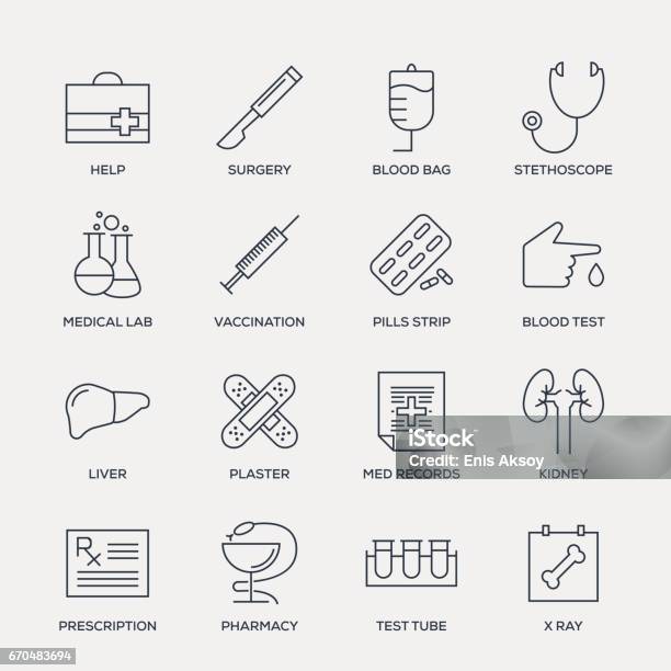 Medical Icon Set Line Series Stock Illustration - Download Image Now - Medical Laboratory, Healthcare And Medicine, Prescription