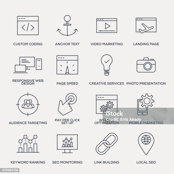 Search Engine Optimization Icon Set Line Series Stock Illustration - Download Image Now - Computer Mouse, Line Icon, Web Designer