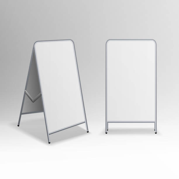 istock Metal Empty Blank Advertising Street Handheld Sandwich Stands Sidewalk Signs Isolated on White Background Vector 670487076