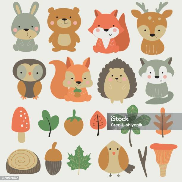 Ilustración de Forestsmallanimalset y más Vectores Libres de Derechos de Animal - Animal, Boscaje, Bosque