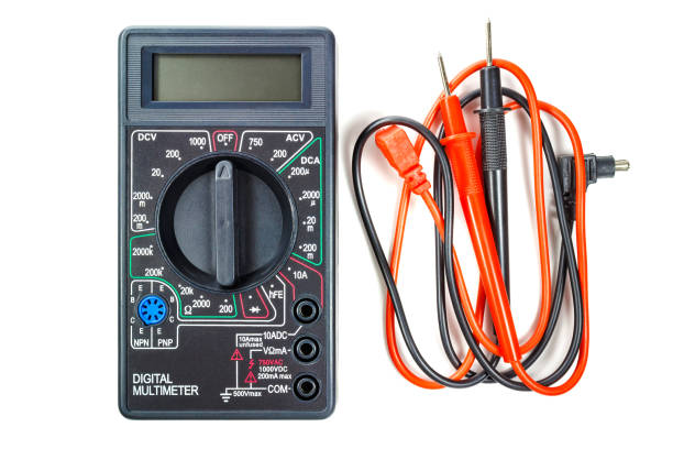 istock Digital multimeter with red and black probes isolated on white background 670495806
