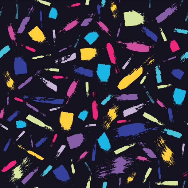 Vector colorful seamless pattern with brush strokes . Pink blue yellow green color on black background. Hand painted grange texture Ink elements. Fashion modern style. Fantasy chaotic collage. Vector colorful seamless pattern with brush strokes . Pink blue yellow green color on black background. Hand painted grange texture Ink elements. Fashion modern style. Fantasy chaotic collage. 1970 pictures stock illustrations