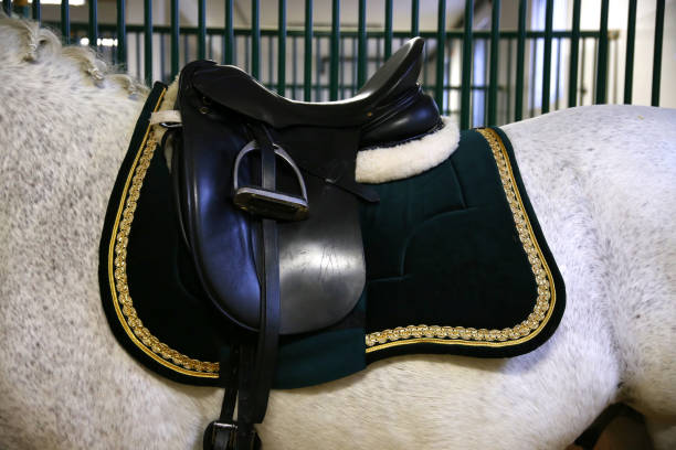 istock Elegant saddle for riders on horseback in the barn 670499100