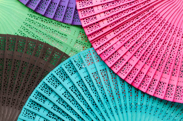 wooden fans open wooden fans open and painted in different colors folding fan stock pictures, royalty-free photos & images