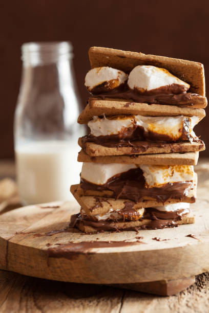 istock homemade marshmallow s'mores with chocolate on crackers 670511024