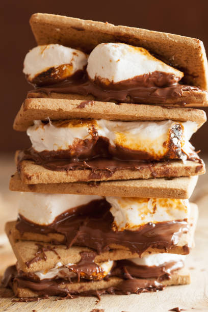 istock homemade marshmallow s'mores with chocolate on crackers 670511108