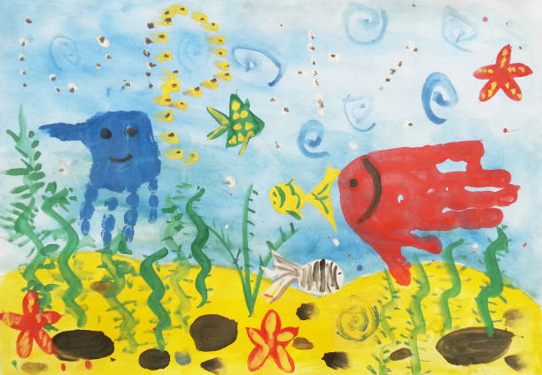istock Drawing in the form of fish handprint 670511242