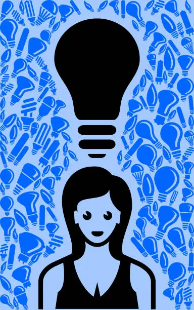 Vector illustration of Woman Light Bulb Blue Vector Background Pattern