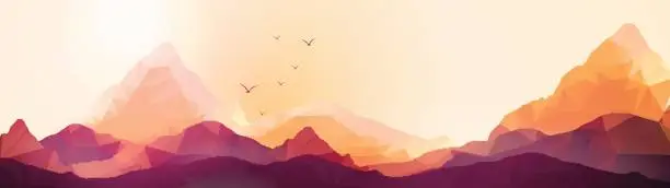 Vector illustration of Geometric Mountain and Sunset Background Panorama - Vector Illustration