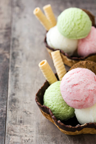 istock Ice cream scoops in a waffle basket 670524142
