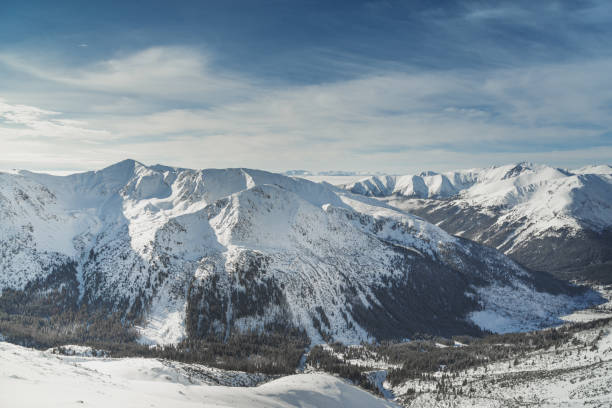 istock Winter mountains landscape view from rock on a clear day. 670525120