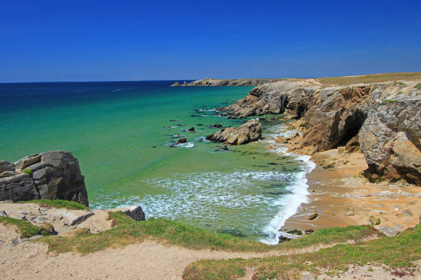Rocky coast at the Atlantic Ocean, Brittany, France stock photo