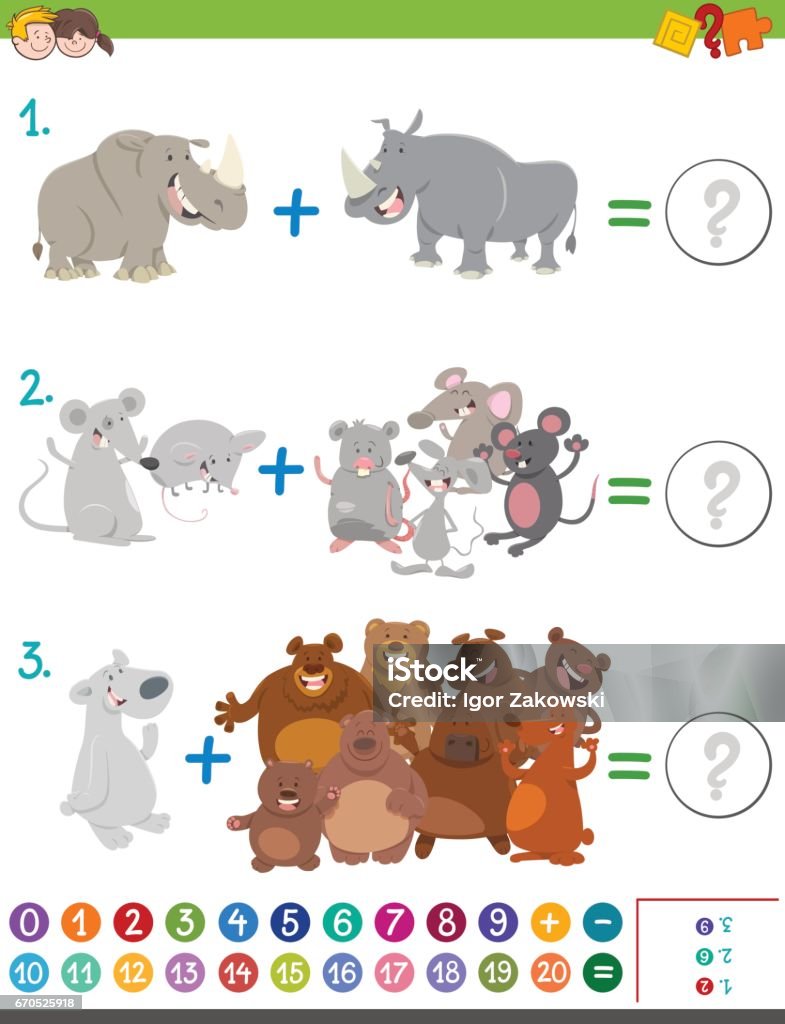 Algebra Using Animals Addition Maths Game With Animals Stock Illustration - Download Image ...