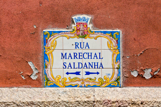 Typical plate with the name of street in Lisbon Beautiful typical plate with the name of street in Lisbon city, Portugal street name sign stock pictures, royalty-free photos & images