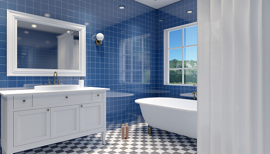 Small, modern bathroom interior. 3D rendering