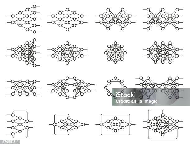 Set Of Different Neural Nets Neuron Network Stock Illustration - Download Image Now - Nerve Cell, Internet, Graph