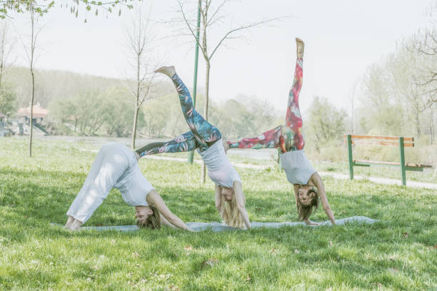 istock Group girl doing yoga 670560210