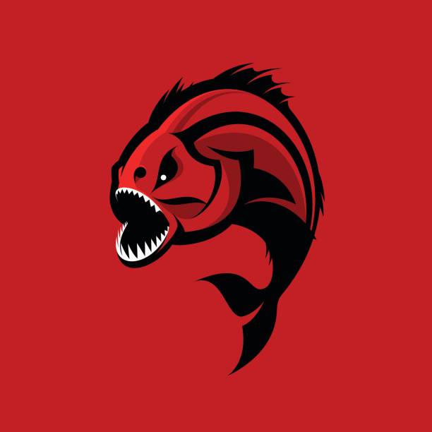 illustrations, cliparts, dessins animés et icônes de piranha furieux sport vector icon concept isolé sur fond rouge - piranha
