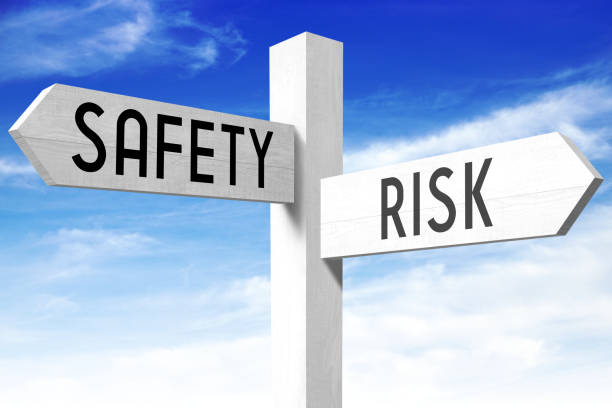 istock Risk, safety - wooden signpost 670567500